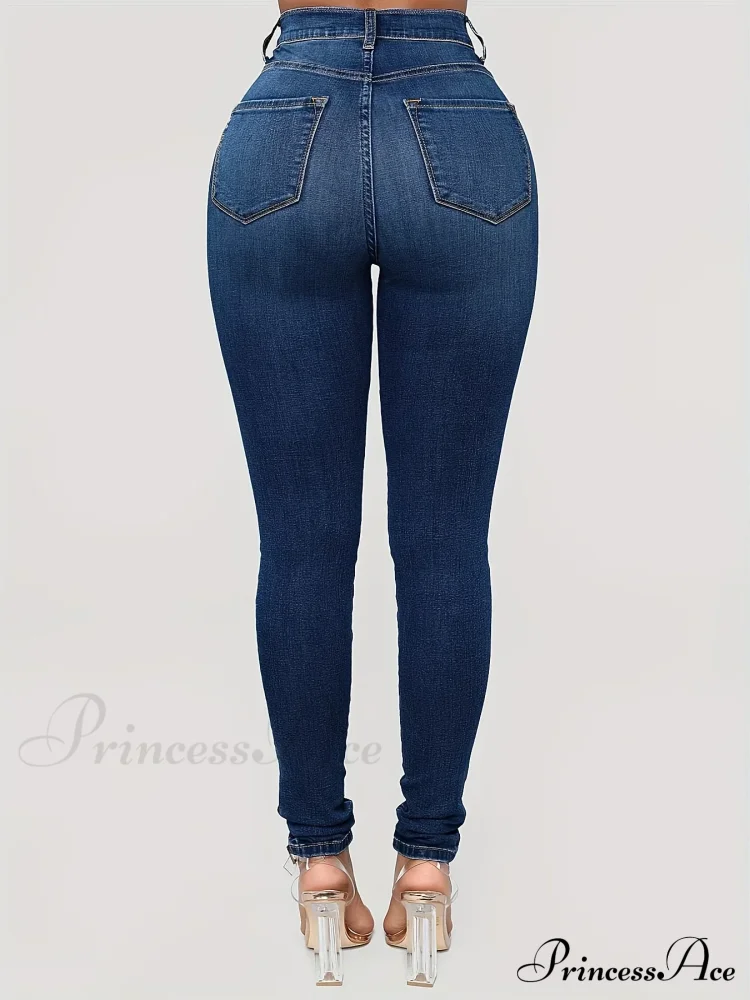 Plain High Waist Skinny High Rise Slim Fit Slash Pockets Casual Denim Jean - Image 4