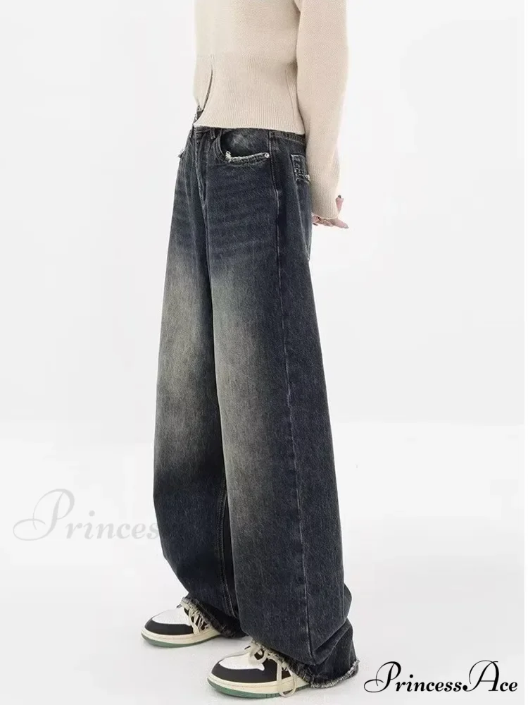 High Waisted Wide Leg Slim Ruffled Street Mop Jean - Image 3