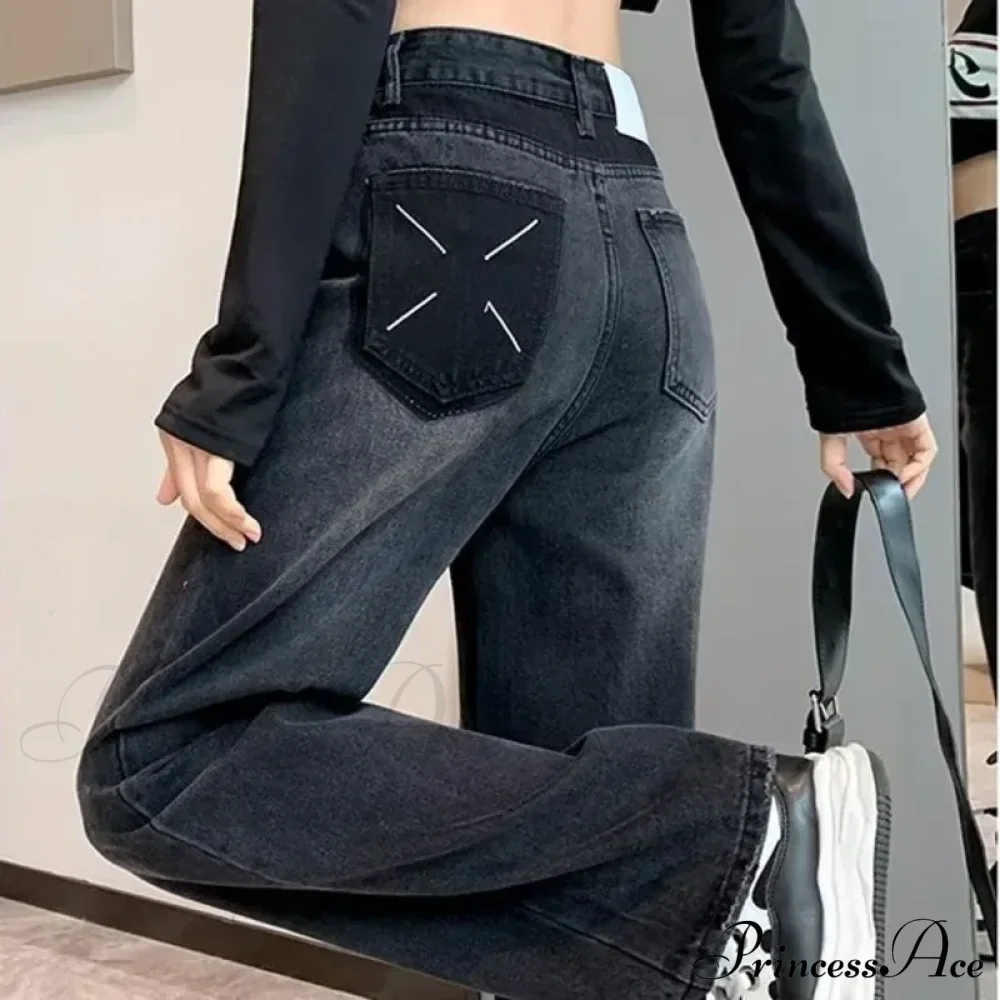 Natural Waist New Button Minimalist Trendy Summer Ins Wash Long Harajuku Wide Leg Black Jean - Image 4