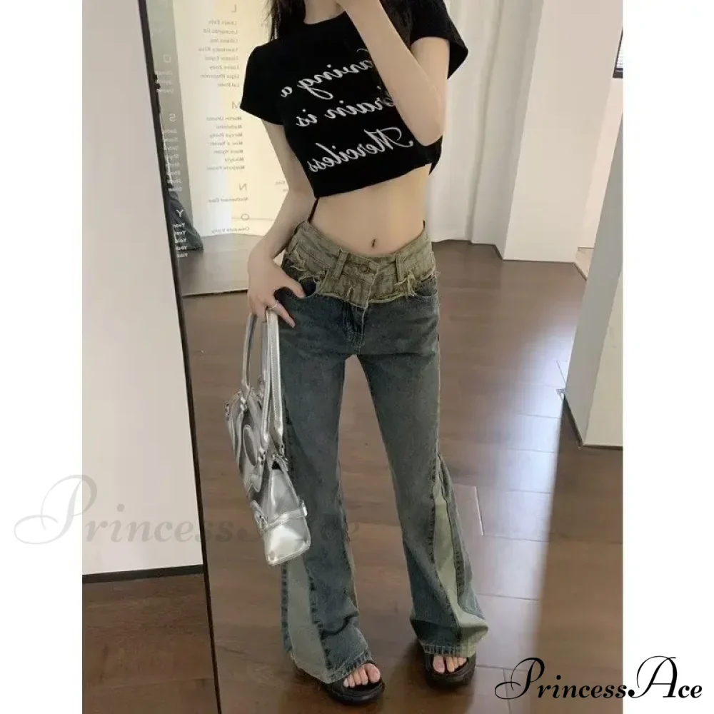 New Splice Slim Raglan Spice Girls High Waist Design Sense Small Public Show Thin Flare Jean - Image 4