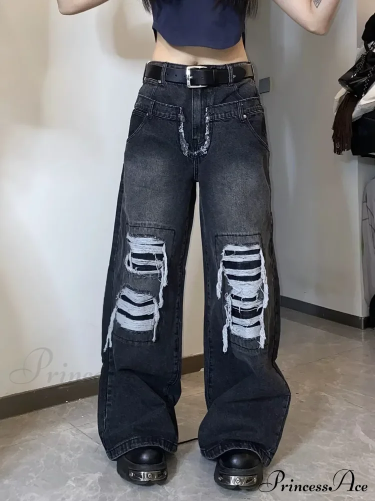 High Street Niche Design Washed Straight Tube Loose Fitting Retro Trendy Women's Jean - Image 2
