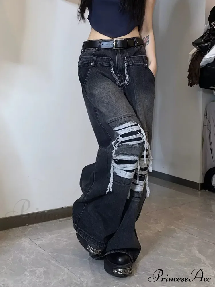 High Street Niche Design Washed Straight Tube Loose Fitting Retro Trendy Women's Jean - Image 4