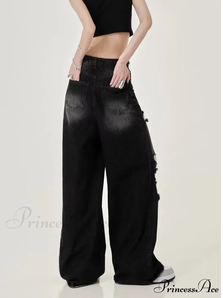 Perforated Women's Summer New INS Fashion Brand Straight Tube Loose Sweeping High Street Jean - Image 6