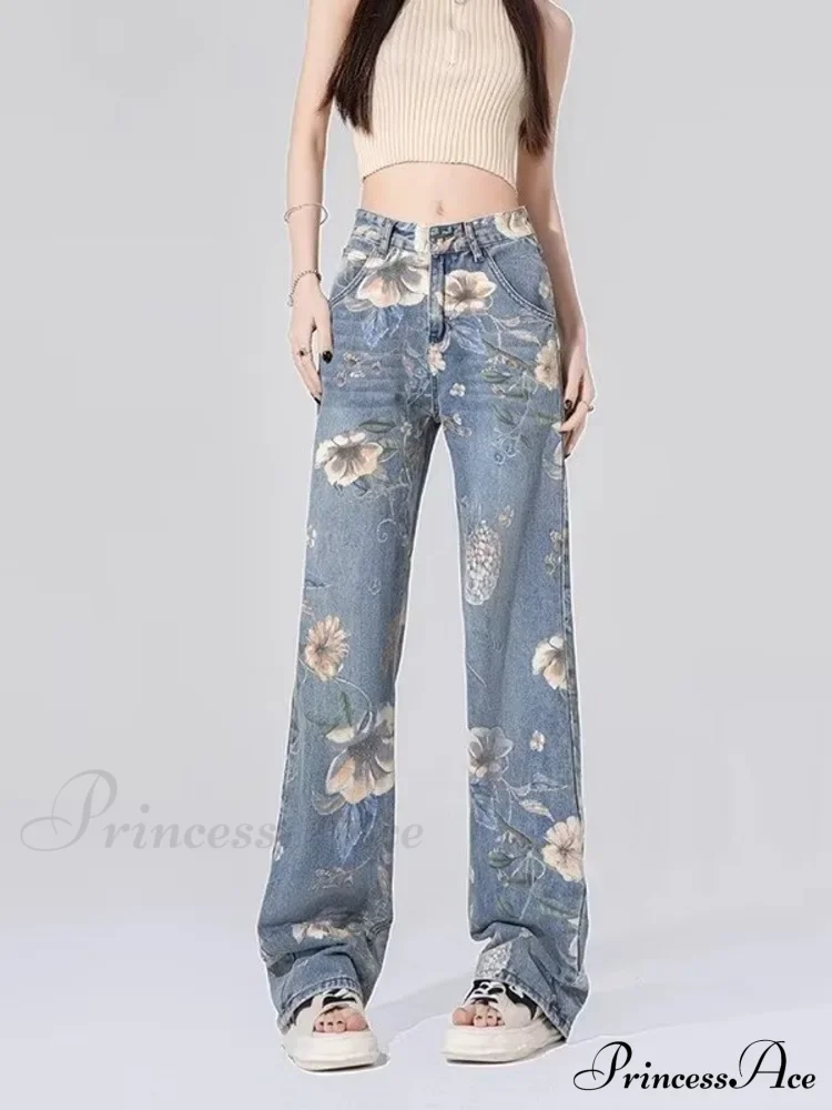 Children's High Waist Straight Tube Loose Wide Leg Trendy Spliced With Old Zippers Jean - Image 2