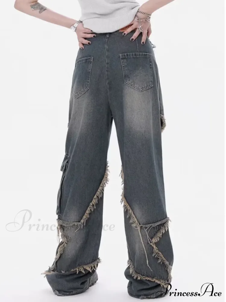 Super Beautiful Flower High Waist Summer Loose Wide Leg Vintage Unique Versatile Straight Women's Jean - Image 6