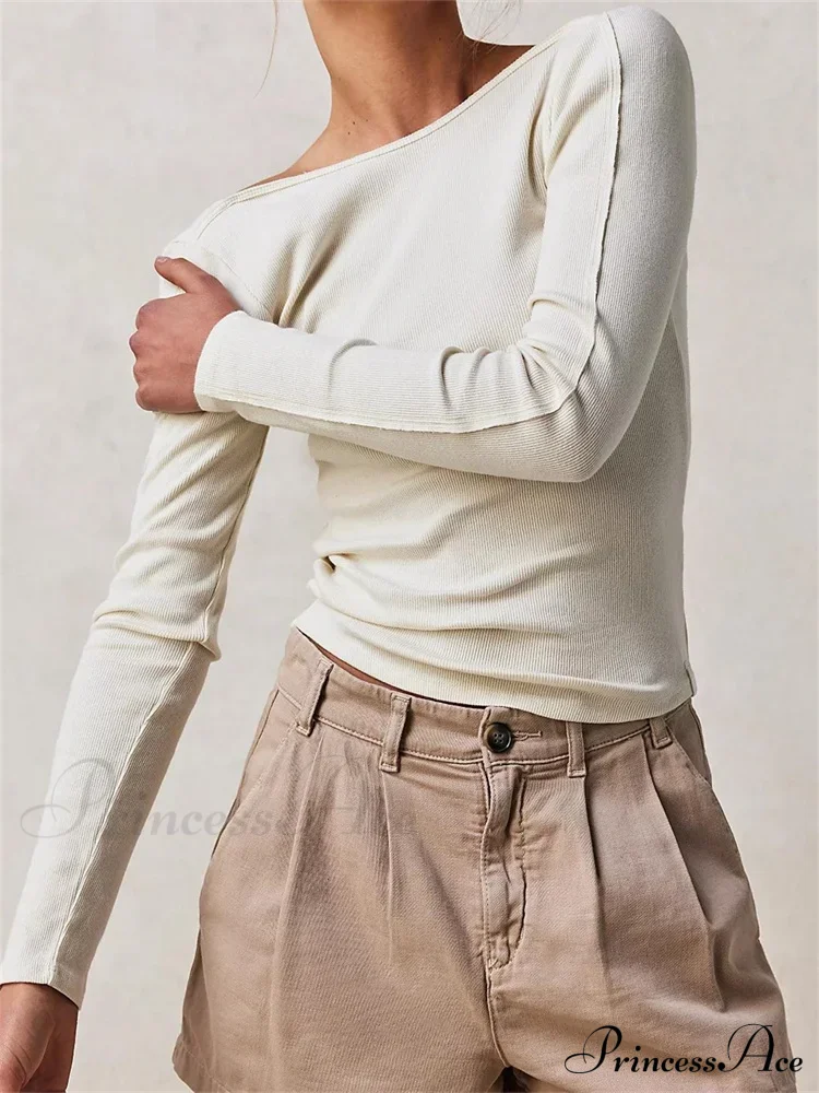 Casual Ribbed Long Sleeve Solid Slim Fit Backless T-Shirts - Image 9