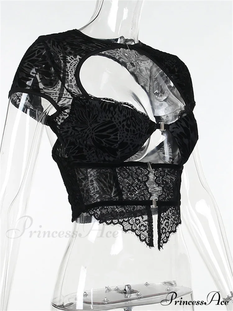 Fairycore Grunge Lace Backless Hollow Out Short Sleeve T-Shirts - Image 5