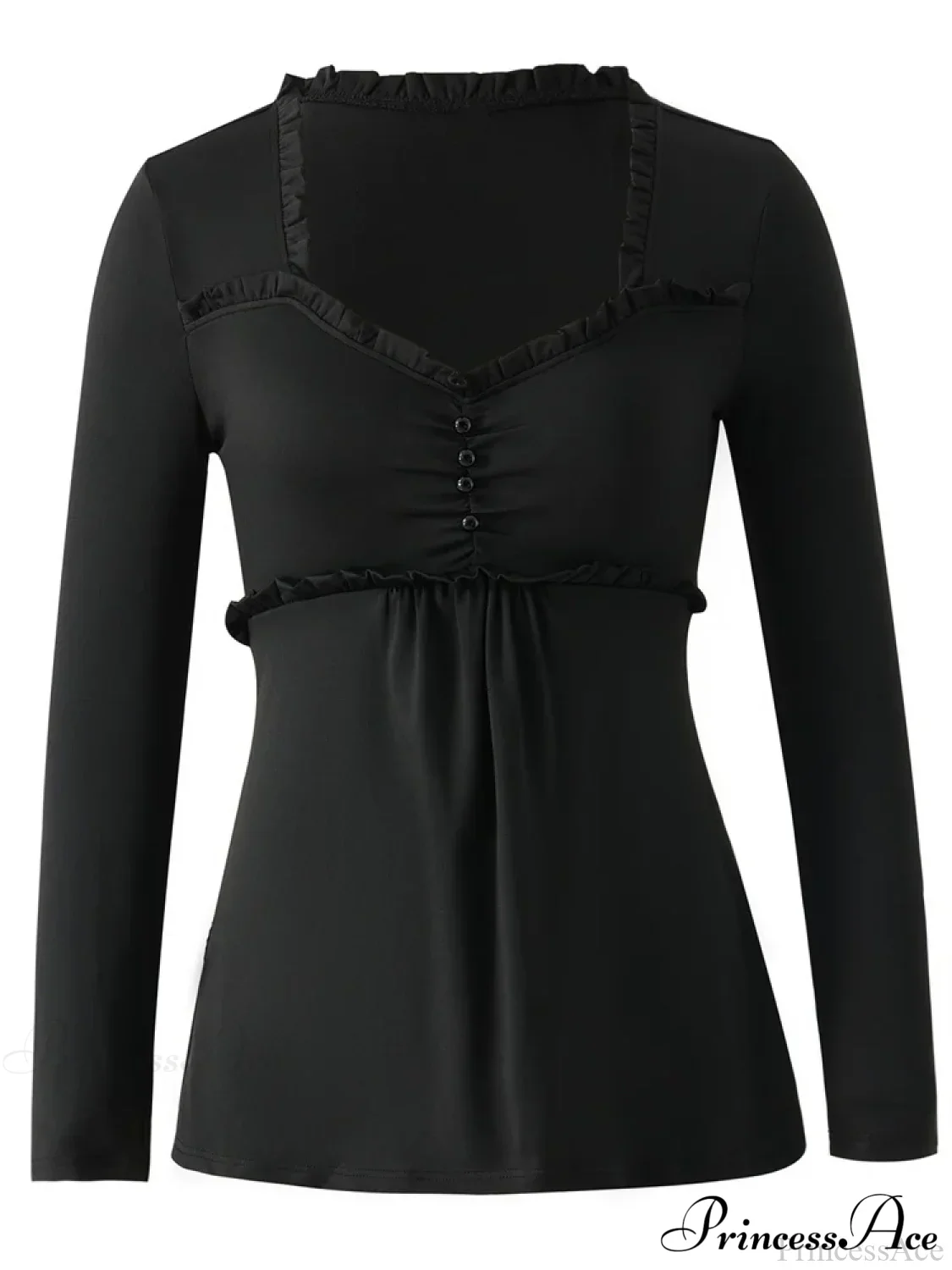 V-neck Ruched Solid Color Vintage Ruched Buttons T-Shirts - Image 5