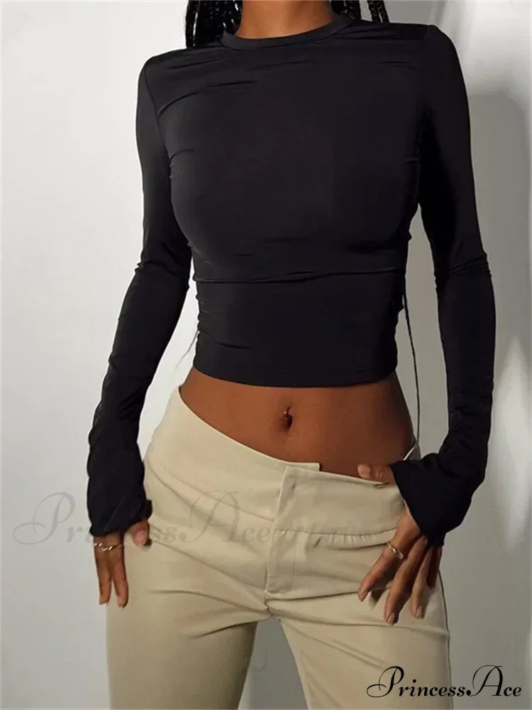 Long Sleeve Backless Casual Slim Fit Pullovers T-Shirts - Image 7