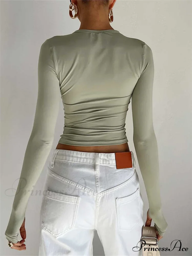 Long Sleeve Casual Pullover Thumb Hole Base T-Shirts - Image 2