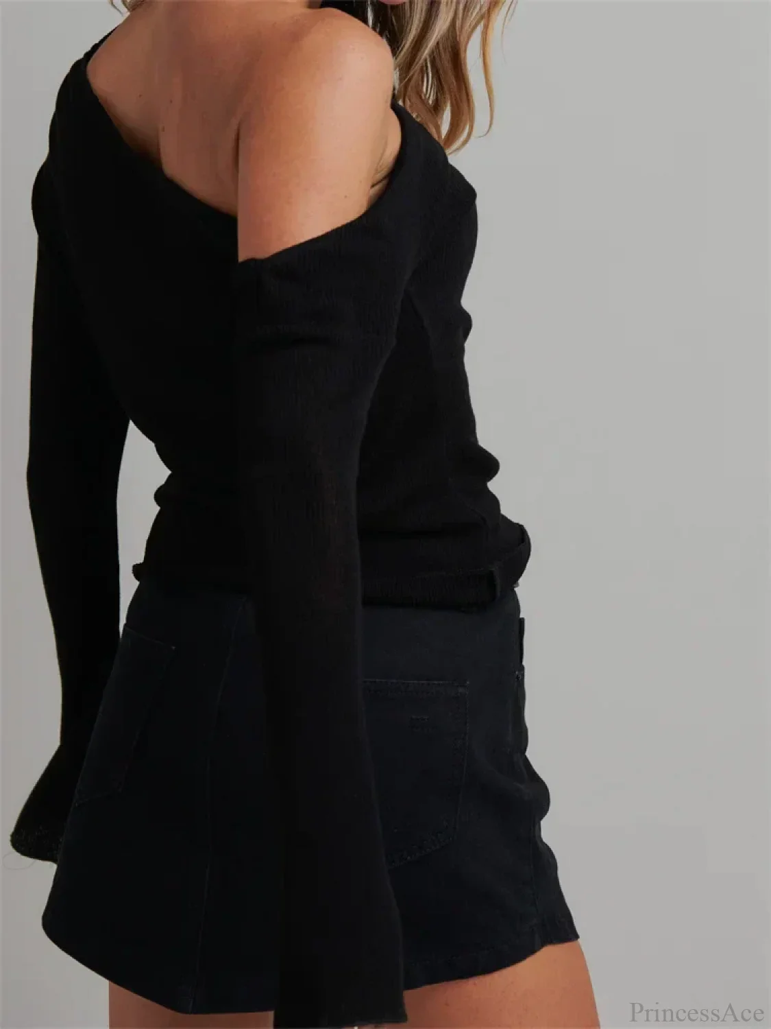 Knitted Long Flare Sleeve Solid Slim Fit T-shirt - Image 5