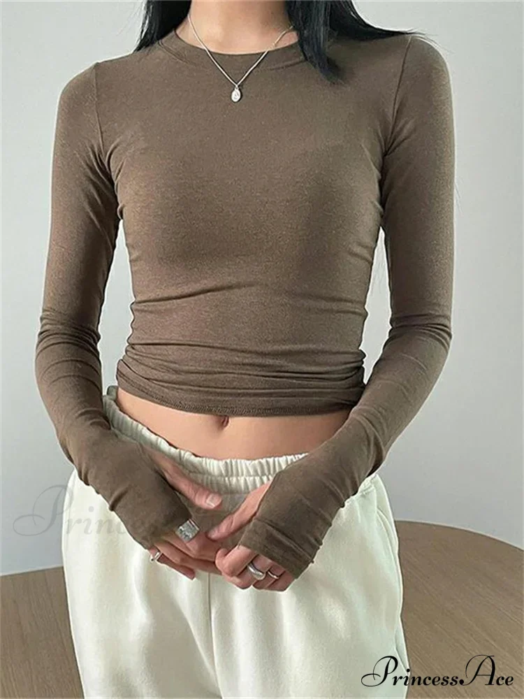 Casual Slim Fit Long Sleeve O-Neck Tops Spring Fall Knit Top - Image 3