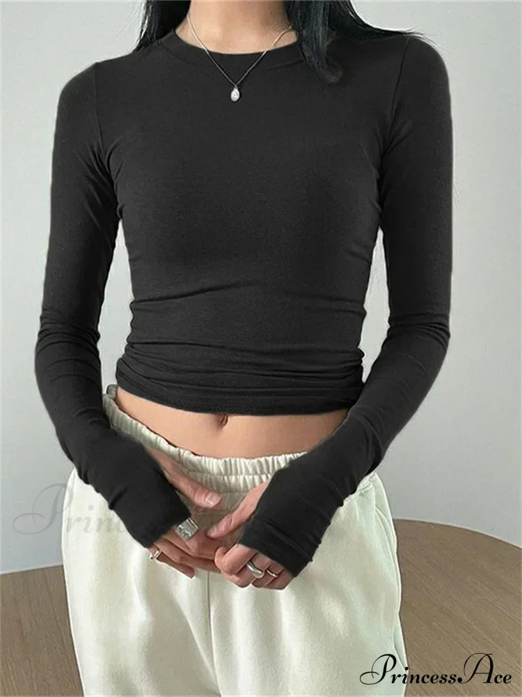 Casual Slim Fit Long Sleeve O-Neck Tops Spring Fall Knit Top - Image 5