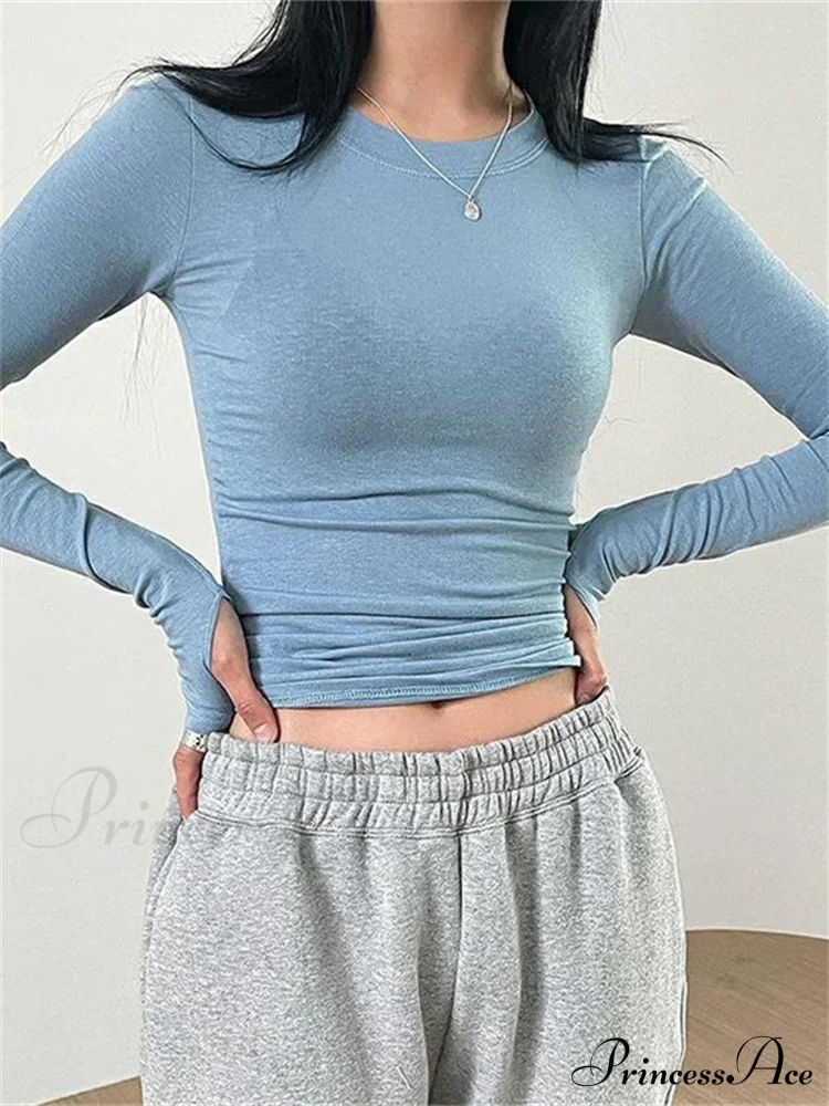 Casual Slim Fit Long Sleeve O-Neck Tops Spring Fall Knit Top - Image 6