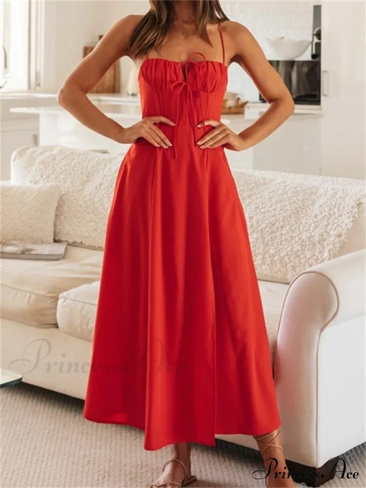 Women Sleeveless Strap Ruched Tie-up Backless Criss-cross Hollow Out High Split Party Beach Vestidos - Image 5