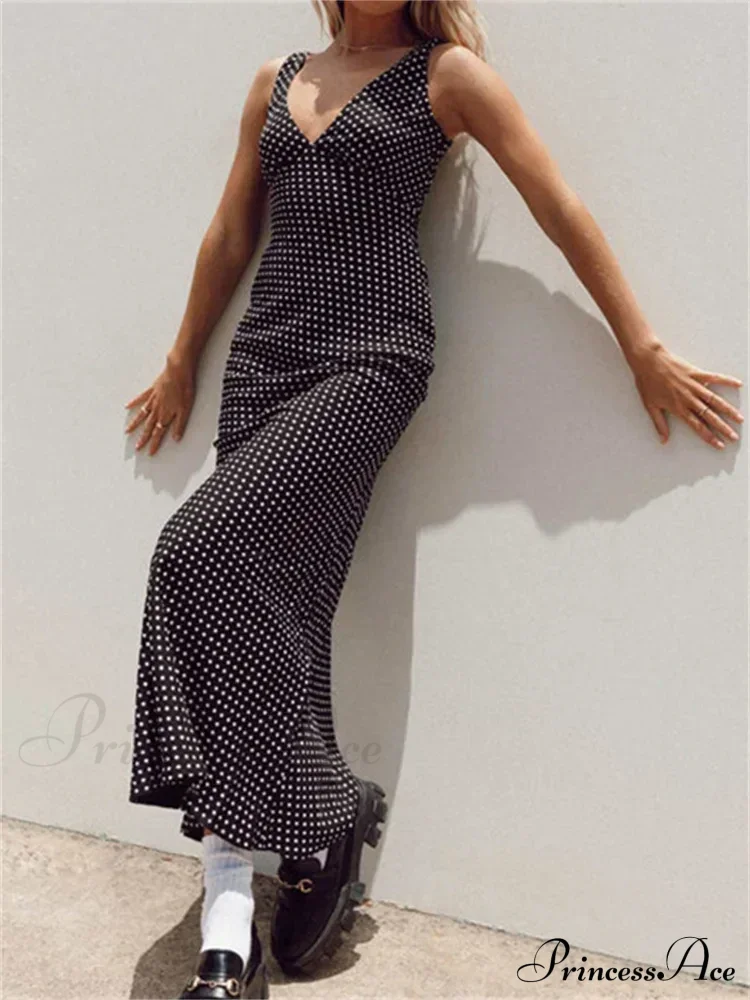 Women Summer Slim Tank Dot Print Sleeveless Deep V-Neck Bodycon Ankle Length Female Vestidos - Image 7