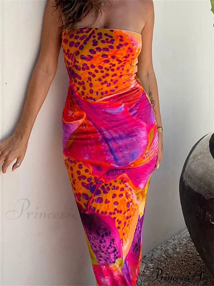 Leopard Floral Print Tube for Women Summer Party Beach Strapless Off Shoulder Slim Vestidos New - Image 3