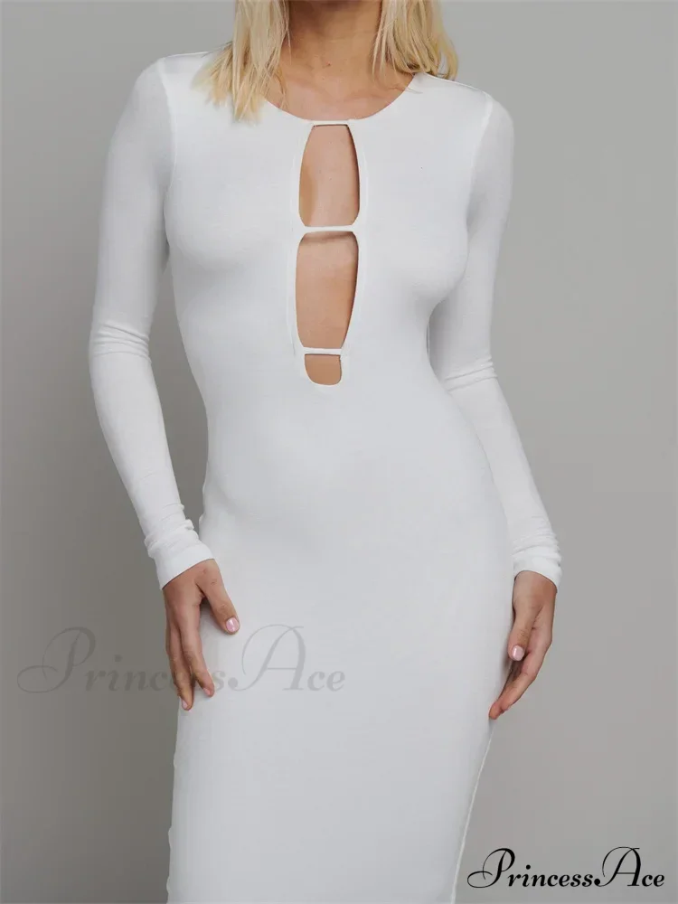 Round Neck Hollow Out Party Clubwear for Women Backless Sleeve Solid Color Slim Fit Vestidos - Image 6