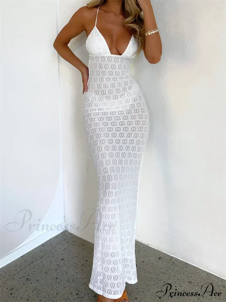 Sexy Women Mesh Sheer See Through Lace Patchwork Backless Deep V-neck Slim Fit Party Beachwear - Image 4