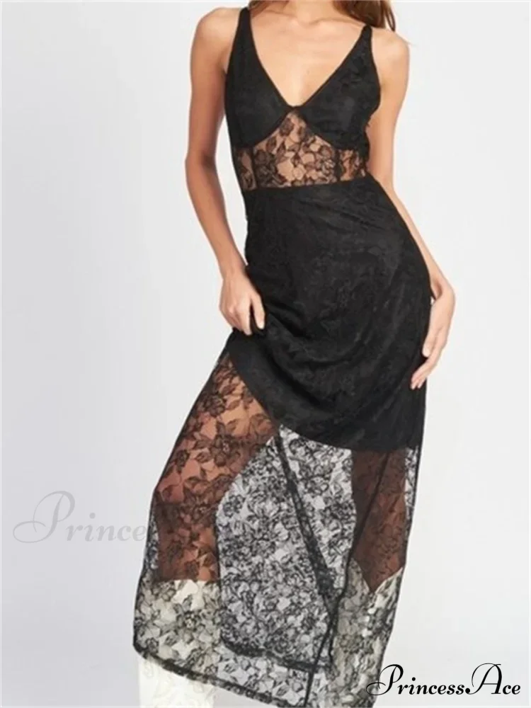 Sexy Women V Neck Sleeveless Lace Patchwork Flower Embroidery Slim Tank Summer Party Vestidos - Image 5