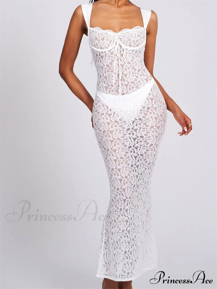 Sexy Women Lace Floral Sling Mesh See-Through Sleeveless Strap Low Cut Summer Backless Party Vestido - Image 7