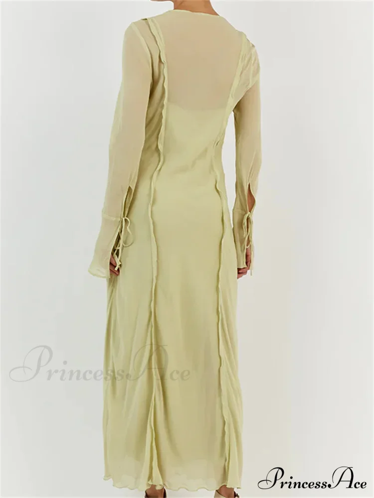 Women Sleeve Loose Casual V Neck Mesh See Through Party Beach Cocktail Club Vestidos Streetwear - Image 2