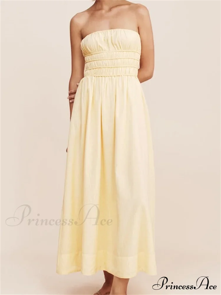Women Ruched Strapless Tube Solid Summer Backless Party A-Line for Cocktail Streetwear Aesthetic Vestidos - Image 5