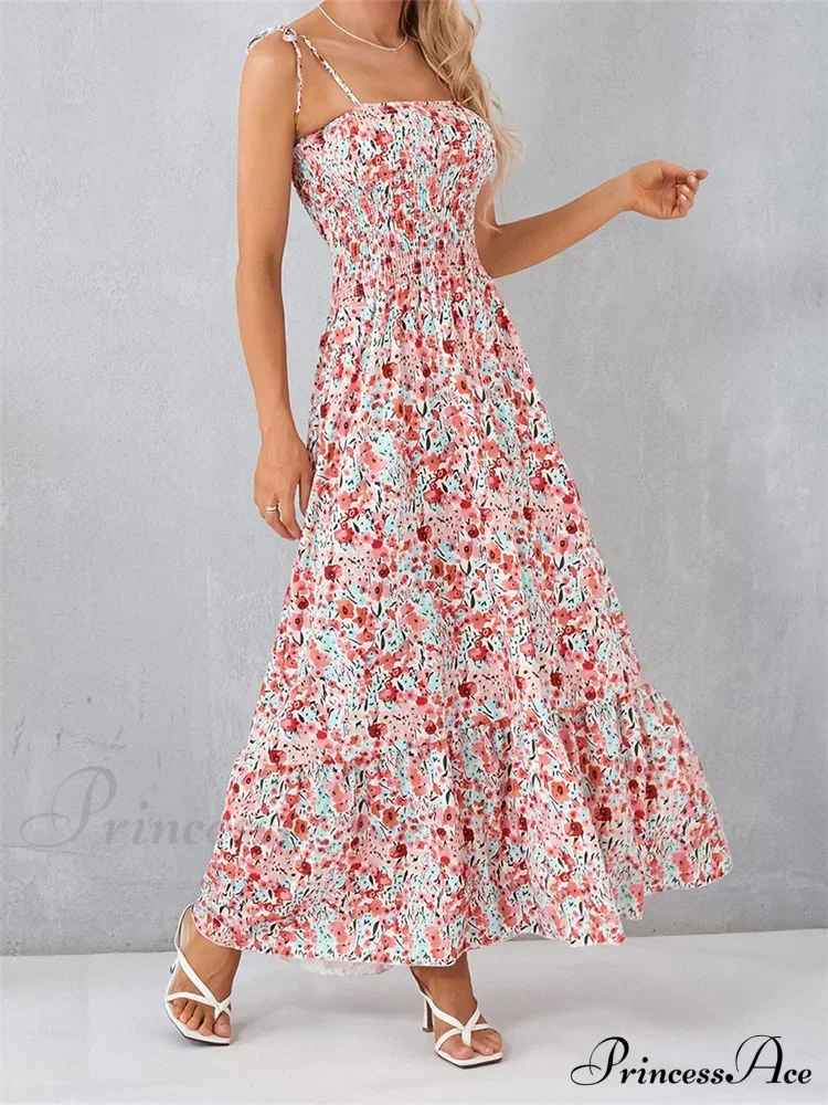Vintage Women Sleeveless Tie-up Spaghetti Strap Floral Print Summer Party Beach Female Vestidos - Image 5
