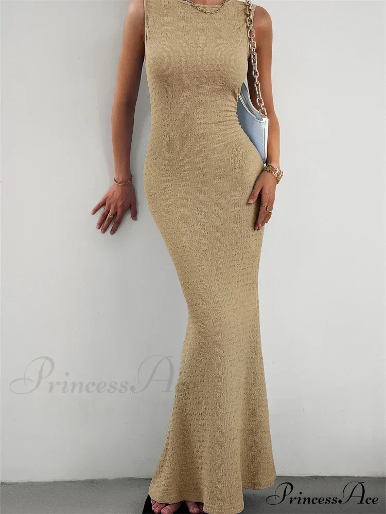 Women Knitted Sleeveless Round Neck Solid Color Slim Fit Ruched Tank Cocktail Party Female Vestidos - Image 10