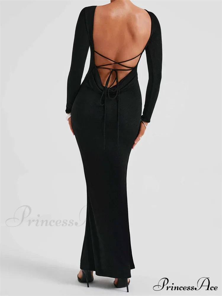 Elegant Women Party Backless Criss-cross Tie-up Bodycon Formal Club Sleeve Solid Female Vestido - Image 7
