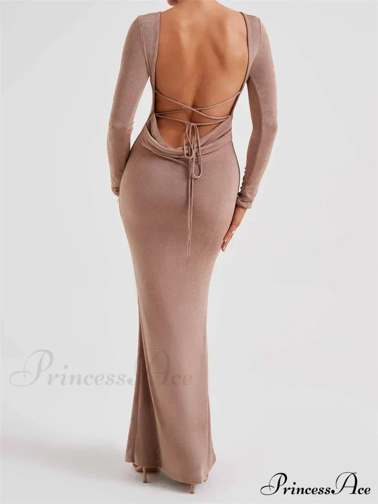 Elegant Women Party Backless Criss-cross Tie-up Bodycon Formal Club Sleeve Solid Female Vestido - Image 8