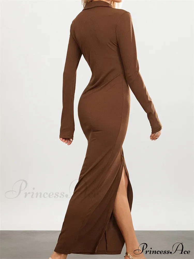 Women Slim Fit Sleeve Button Down Turn Down Collar Evening for Spring Fall Female Vestidos - Image 2