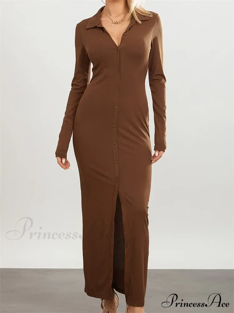 Women Slim Fit Sleeve Button Down Turn Down Collar Evening for Spring Fall Female Vestidos - Image 6