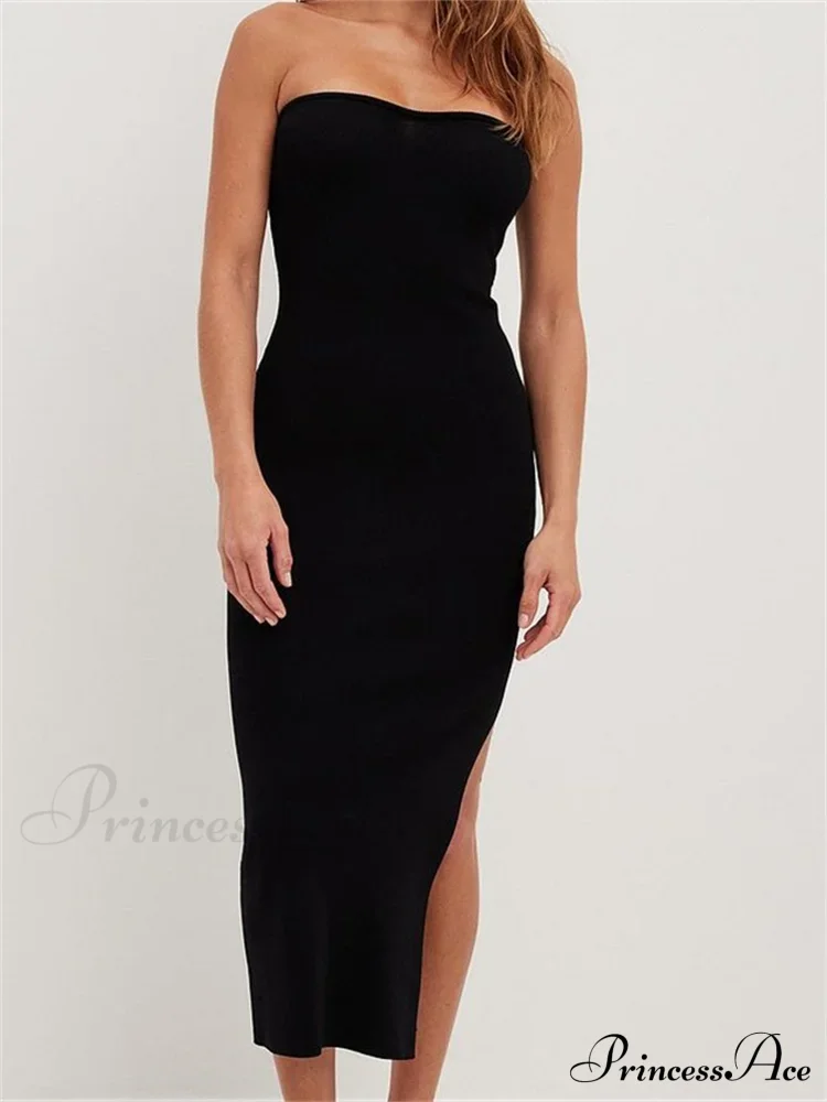 Sexy Women Tube Solid Strapless Off Shoulder Backless Summer Side Split Party Knitted Vestidos - Image 8