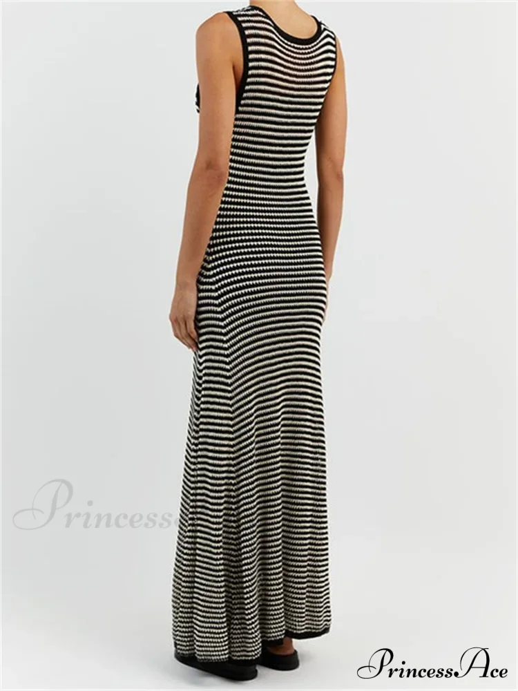 Women Knitted Sleeveless Round Neck Striped Slim Summer Club Party Female Vestidos Streetwear - Image 3