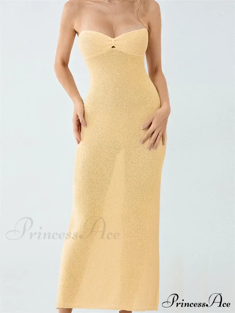 Sexy Women Knitted Tube Strapless Off Shoulder Solid Summer Tie-up Backless Beach Female Vestidos - Image 3