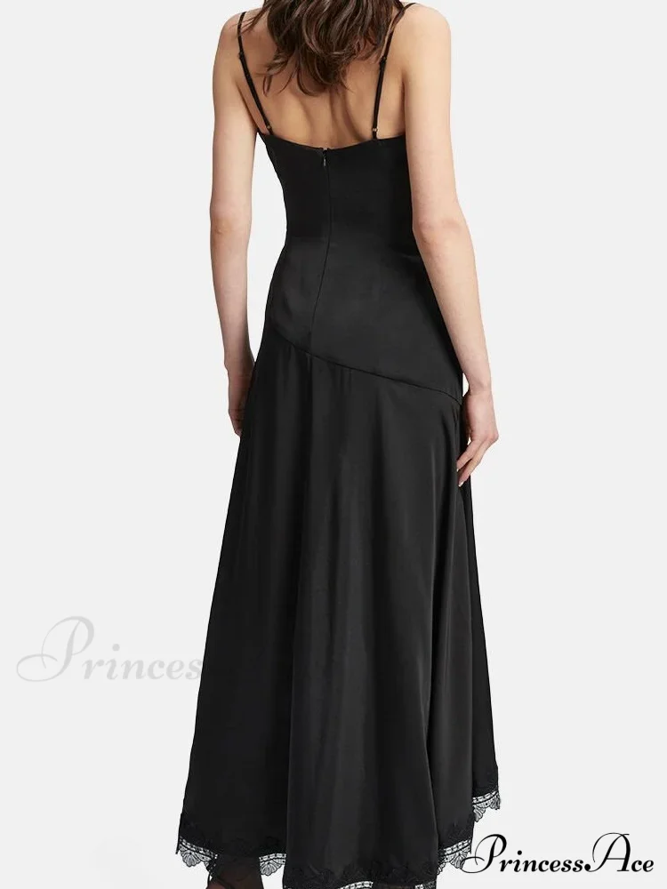Sexy Women Side High Split Sleeveless Strap V-neck Lace Patchwork Summer Cocktail Party Vestido - Image 4