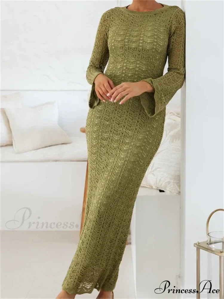 Women Sleeve Round Neck Backless Tie-up Hollow Out Cocktail Spring Autumn Female Vestidos - Image 8
