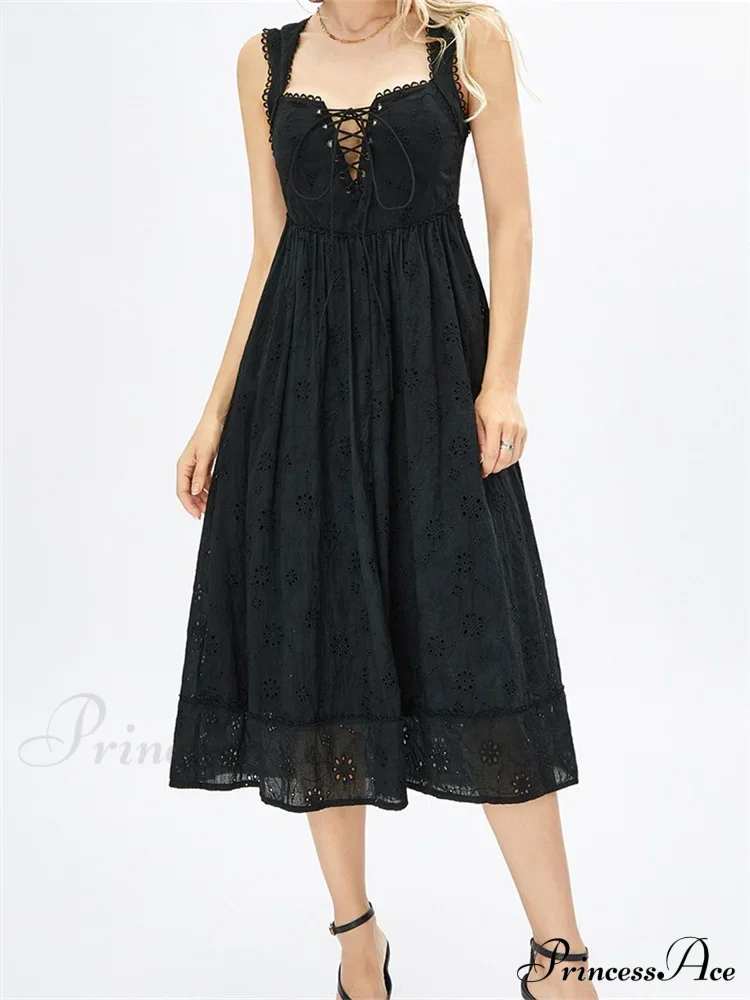 Women Summer Lace Floral Backless Tie-up Sleeveless Spaghetti Strap Hollow Out Party Female Vestidos - Image 7
