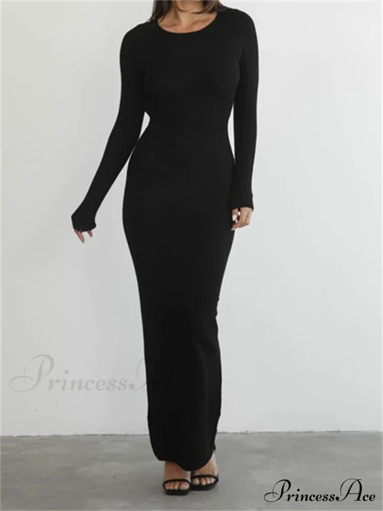 Elegant Women Round Neck Party Solid Color Sleeve Backless Tie Up Party Female Vestidos - Image 5