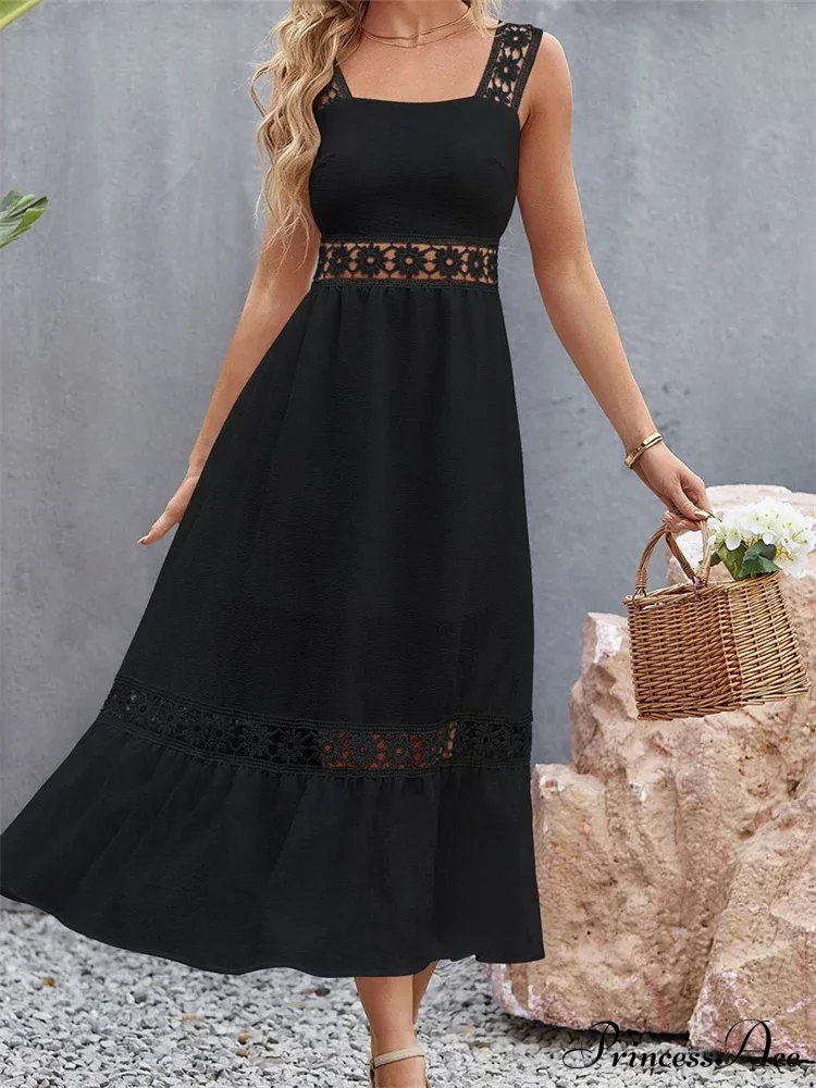 Women Hollow Out Lace Floral Patchwork Square Neck Sleeveless Party Beach Club Summer Streetwear New - Image 5