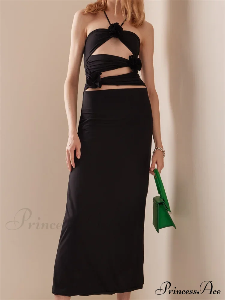 Women Sexy Halter Hollow Out Y2K Off Shoulder Backless Slim 3D Flowers Vestidos Night Party Clubwear - Image 7