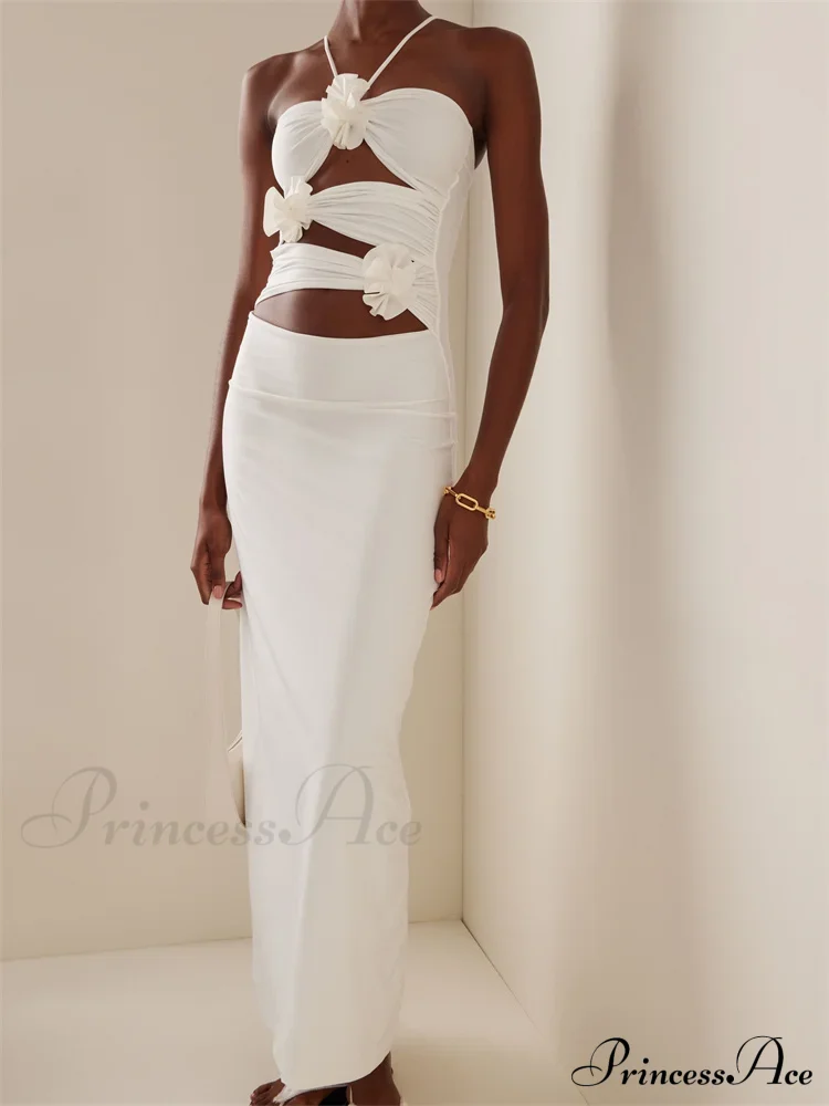 Women Sexy Halter Hollow Out Y2K Off Shoulder Backless Slim 3D Flowers Vestidos Night Party Clubwear - Image 9