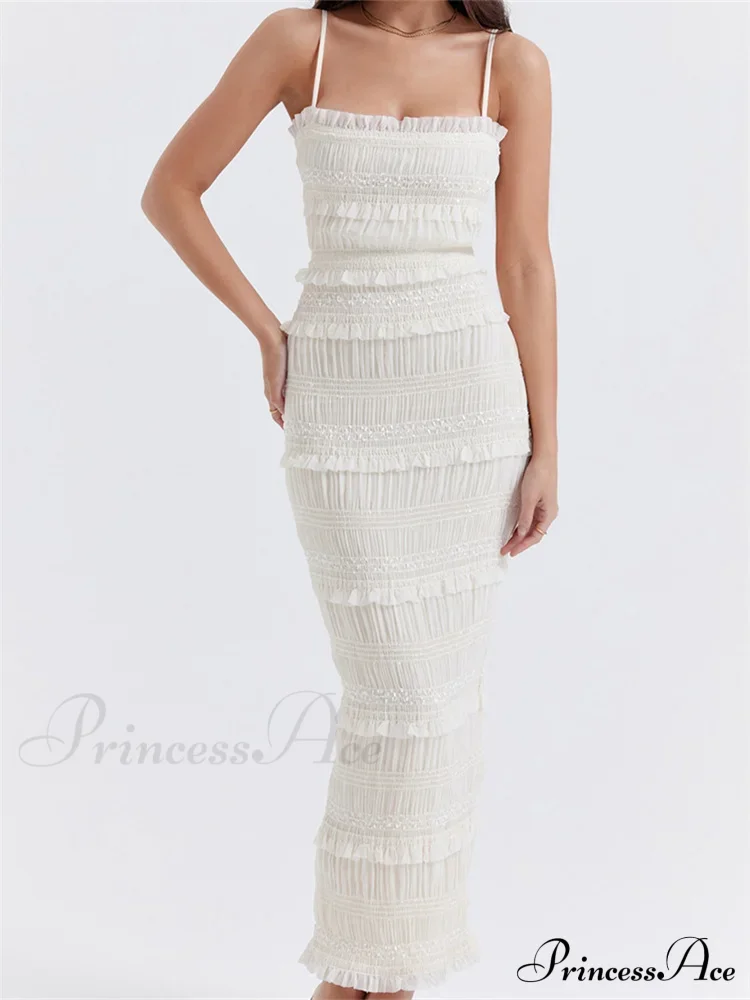 Y2K Ruched Sleeveless Strap Sling for Women Ruffles Square Neck Low Cut Back Split Female Vestidos - Image 7