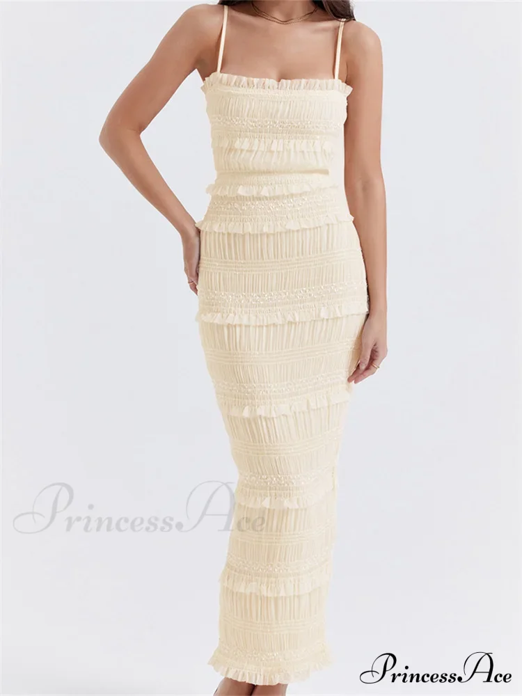 Y2K Ruched Sleeveless Strap Sling for Women Ruffles Square Neck Low Cut Back Split Female Vestidos - Image 8