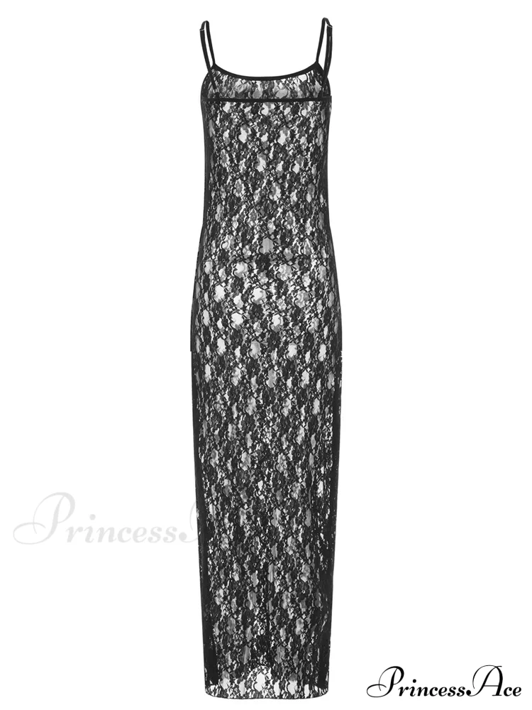 Lace Floral Mesh See Through Summer Beach Cover Ups Women Sleeveless Strap Solid Slim Vestidos - Image 3
