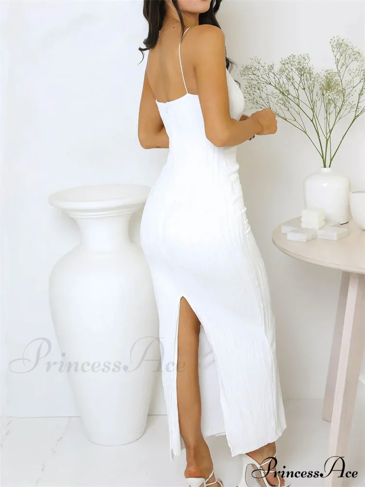 Sexy Women Ruched Sleeveless Slim Solid Summer Party Back Split Clubwear Female Vestido Outfits - Image 5