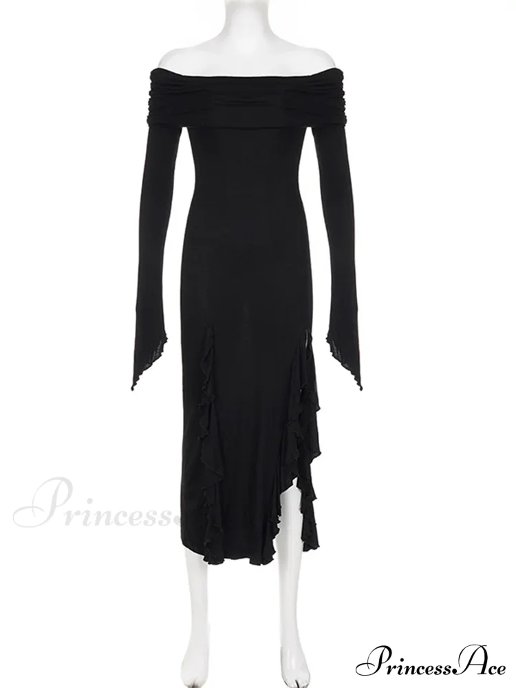 Elegant Women Slash Neck Off Shoulder Flare Sleeve Party Irregular Hem Ruffles Female Vestidos - Image 6
