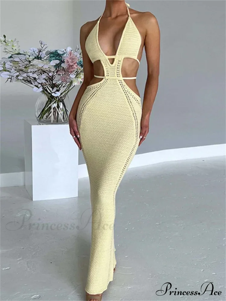 Women Sexy Knitted Cut Out Spaghetti Strap Halter Backless Club Party Y2K Female Vestidos Streetwear - Image 6