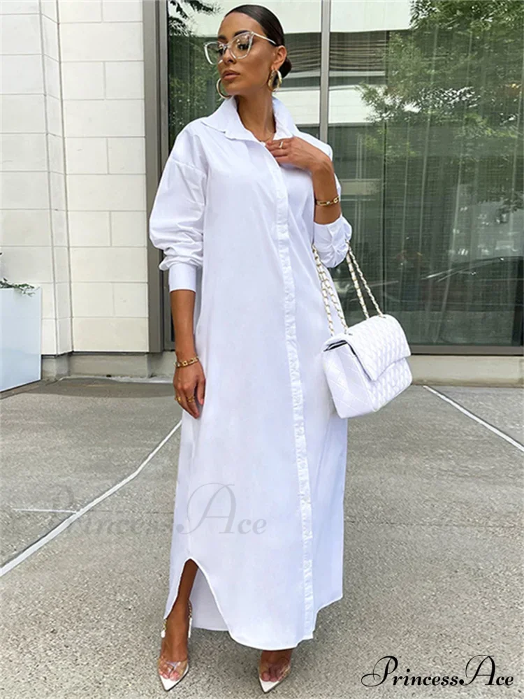 Women Loose Casual Kaftan Shirts Solid Sleeve Lapel Single-breasted Female Vestidos - Image 9